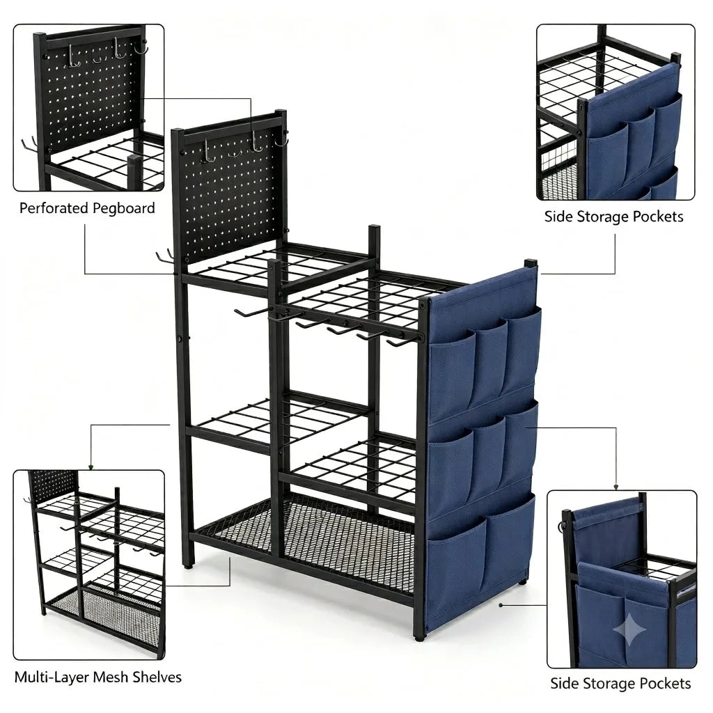 Heavy Duty Garden Tool Storage Organizer Freestanding Garage Tool Rack
