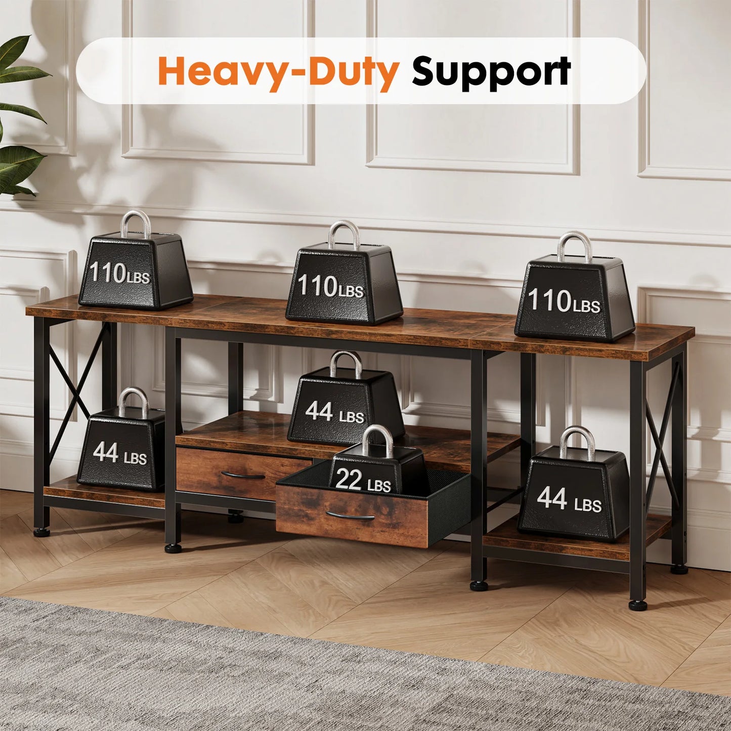 JHK Wooden TV Stand With Drawers And Charging Station