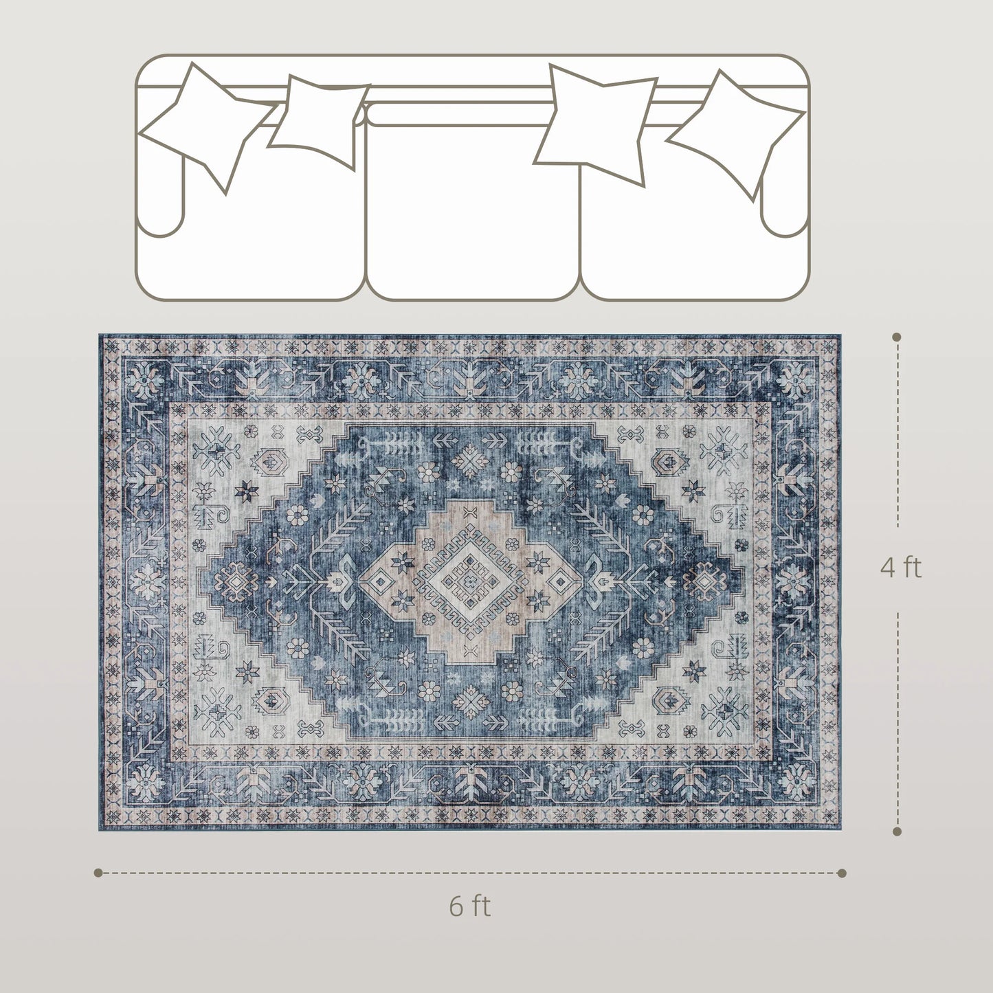 Soft Machine Washable Vintage Geometric Pattern Area Rug