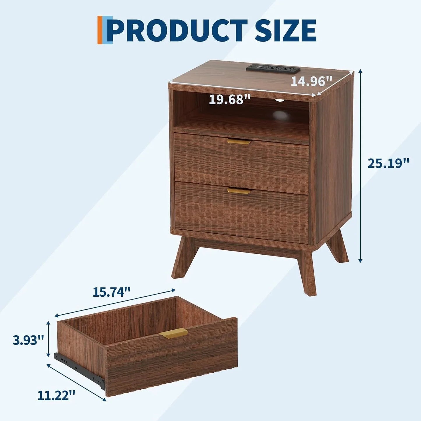 Modern Fluted Nightstand With Drawer And USB Charging