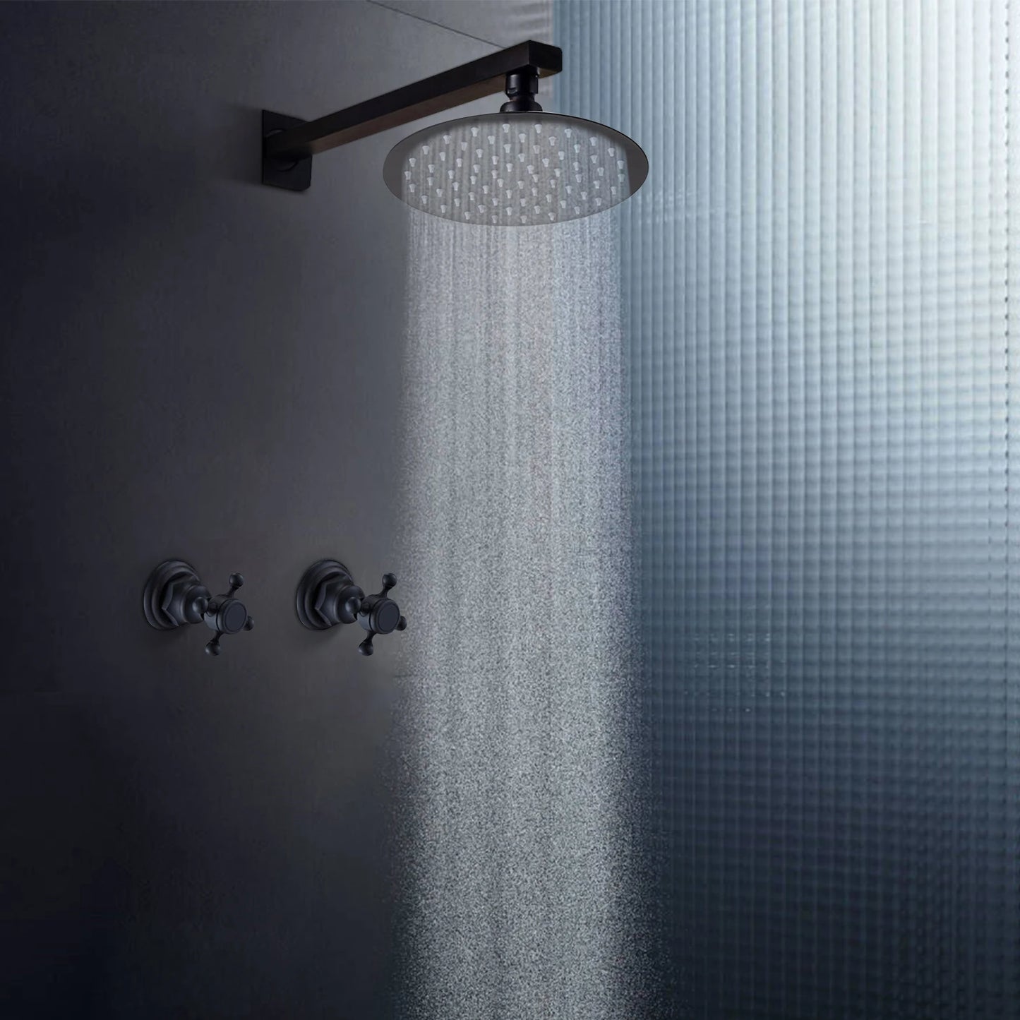 Stainless Steel Shower Faucet Set With Round Rain Shower Head And Mixer Valve