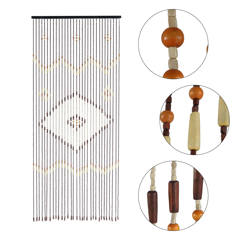 Natural Retro Wooden Beaded Door Curtain With 31 Strings