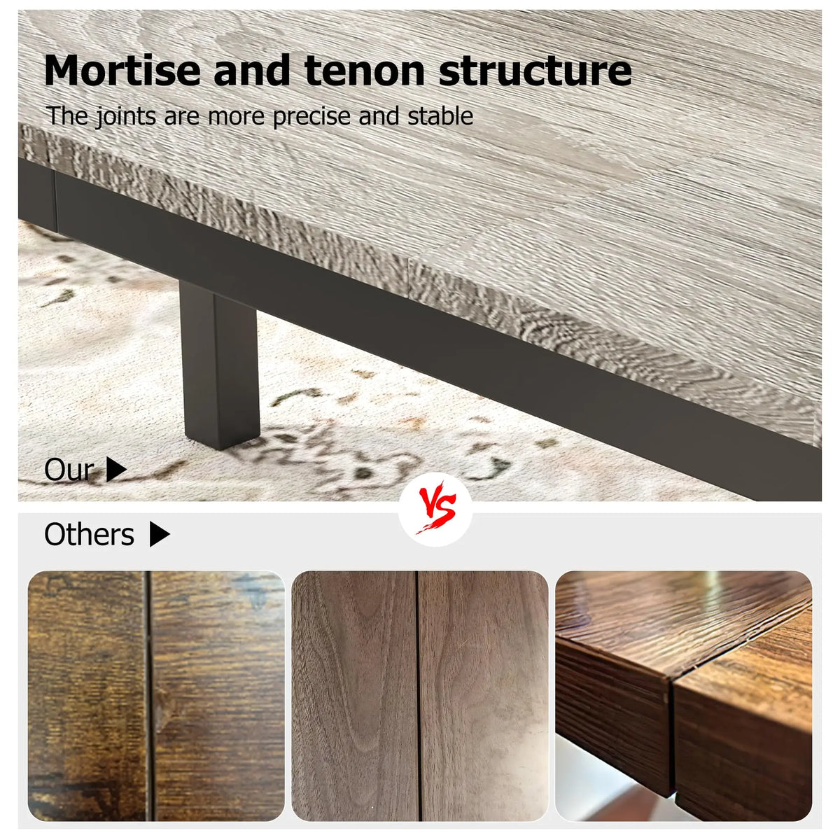 EliteZ Farmhouse Wooden Dining Table With Sturdy Metal Frame