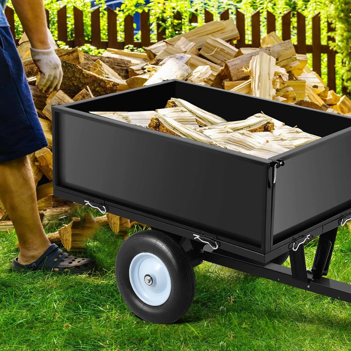 HiMISS 500 Lbs ATV Trailer Dump Cart With Removable Sides