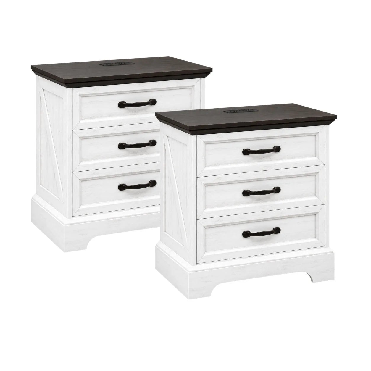 Modern Farmhouse Nightstand With Three Drawers And USB Charging