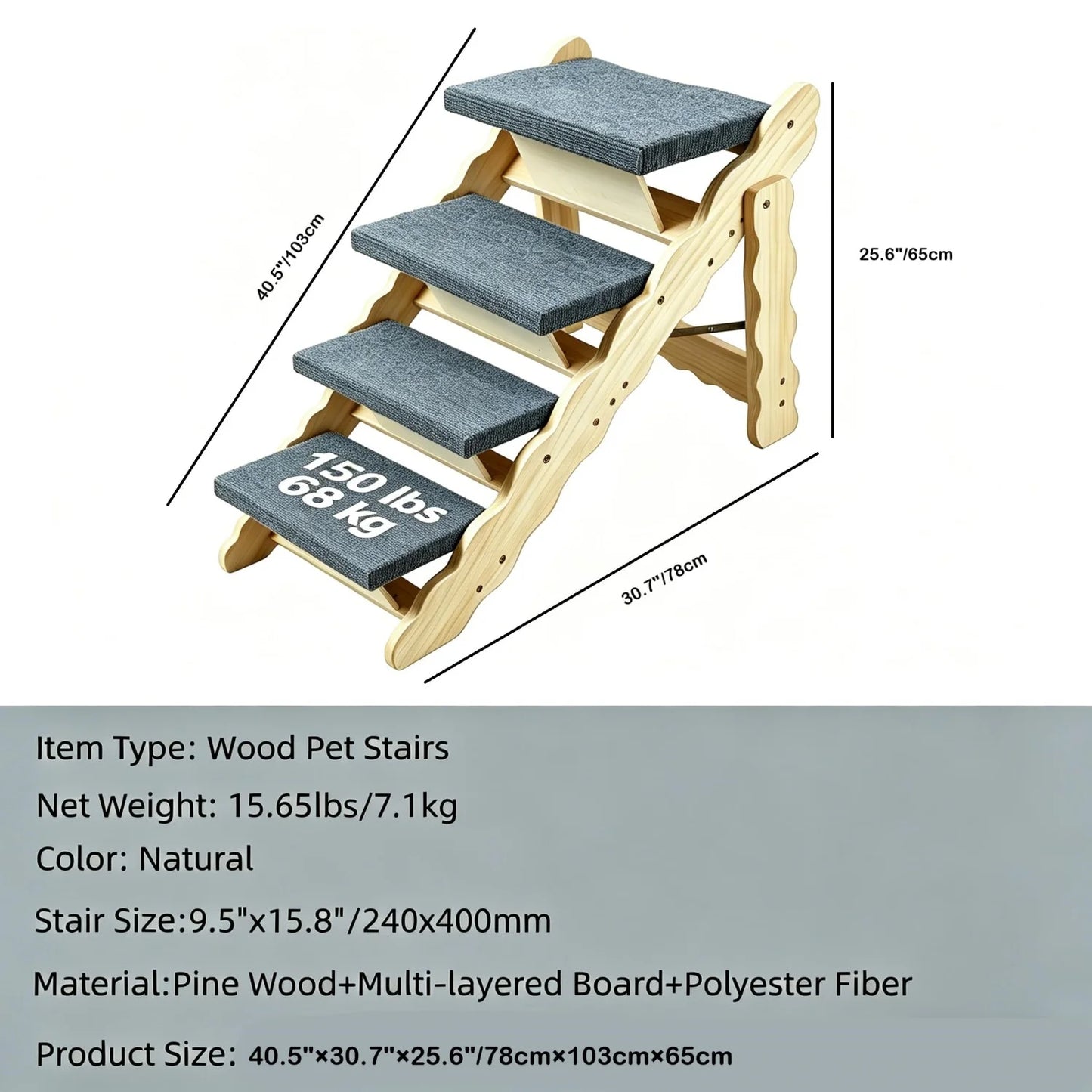 HiMISS 2 In 1 Collapsible Wooden Dog Stairs Ramp AntiSlip