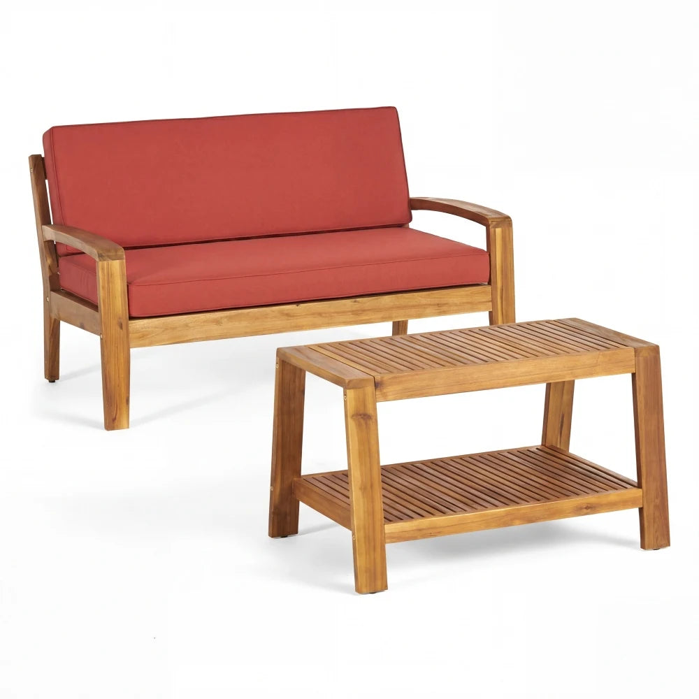 Outdoor Teak Acacia Wood Two Piece Conversation Set With Cushions