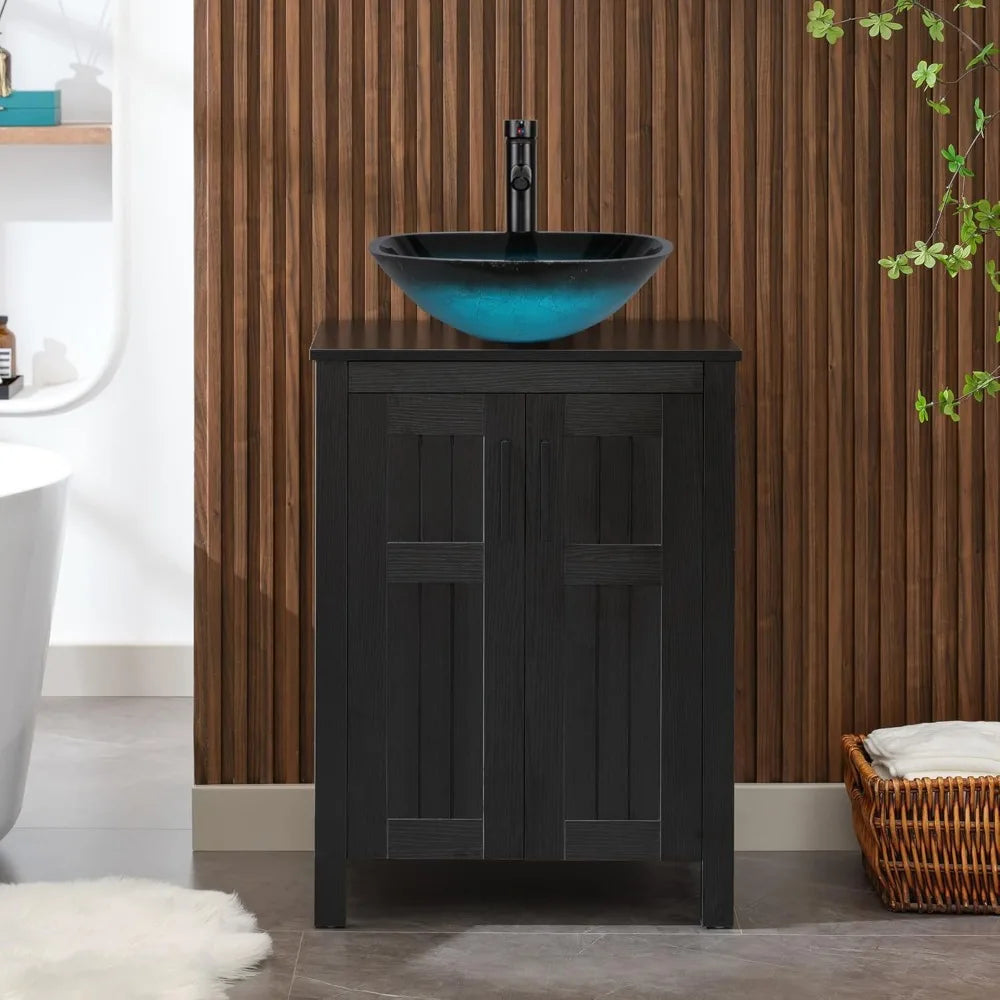 XIAOLANG Modern Grooved Vanity Cabinet With Vessel Sink