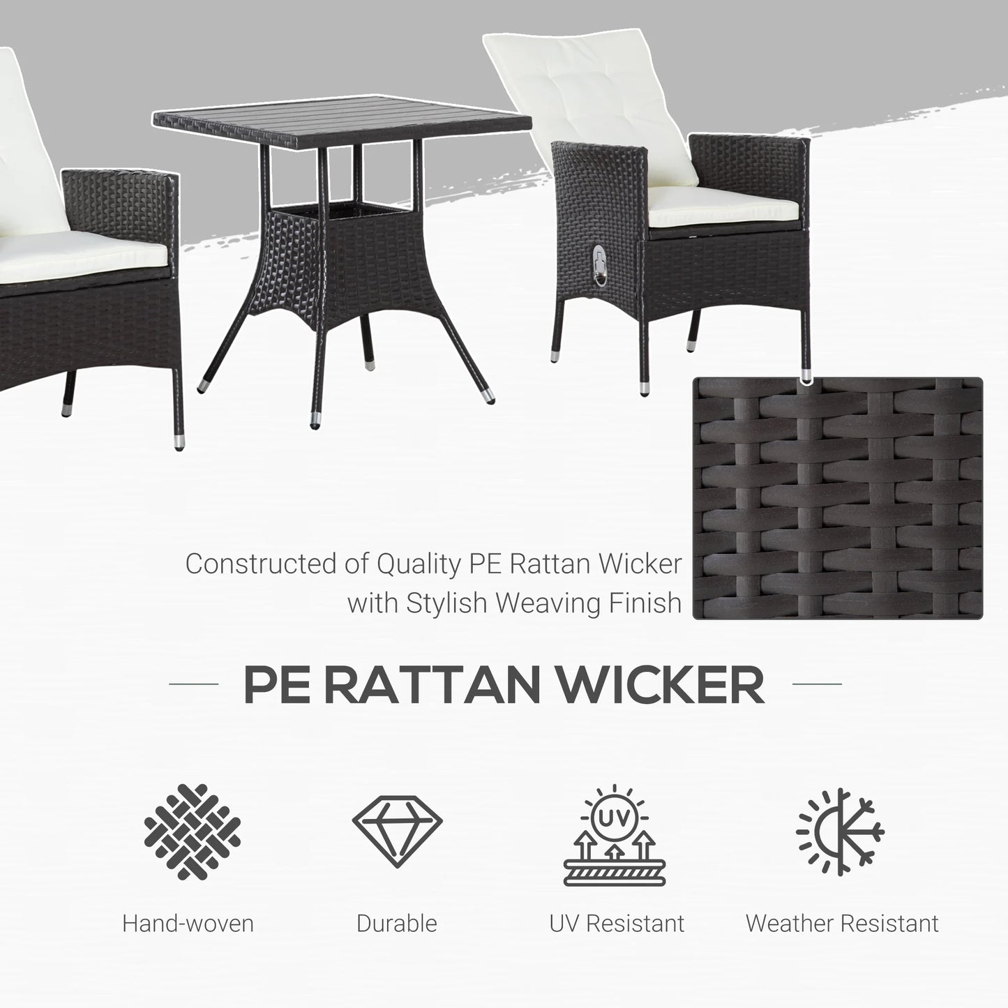 Outdoor 3 Piece Patio Reclining Chair Set Rattan Wicker With Table