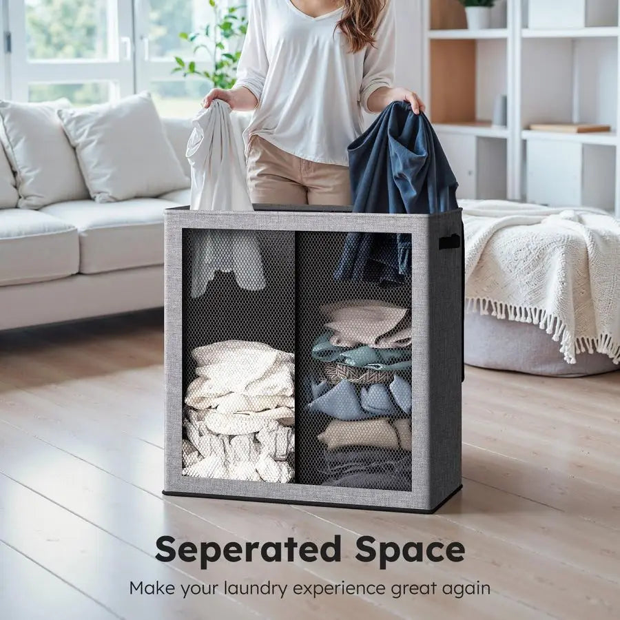 Double Laundry Hamper With Lid And Removable Bag Collapsible