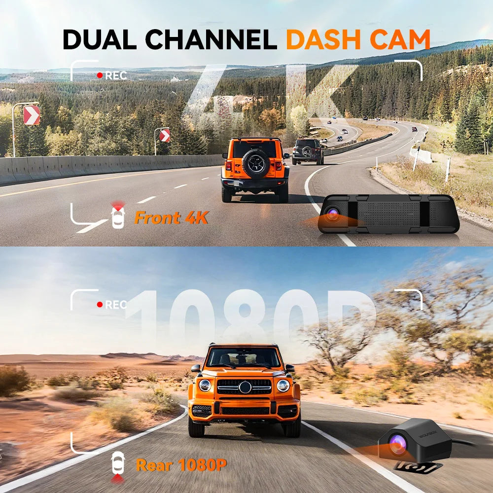 WOLFBOX M40 Dash Cam 4K+1080P With Voice Control And GPS