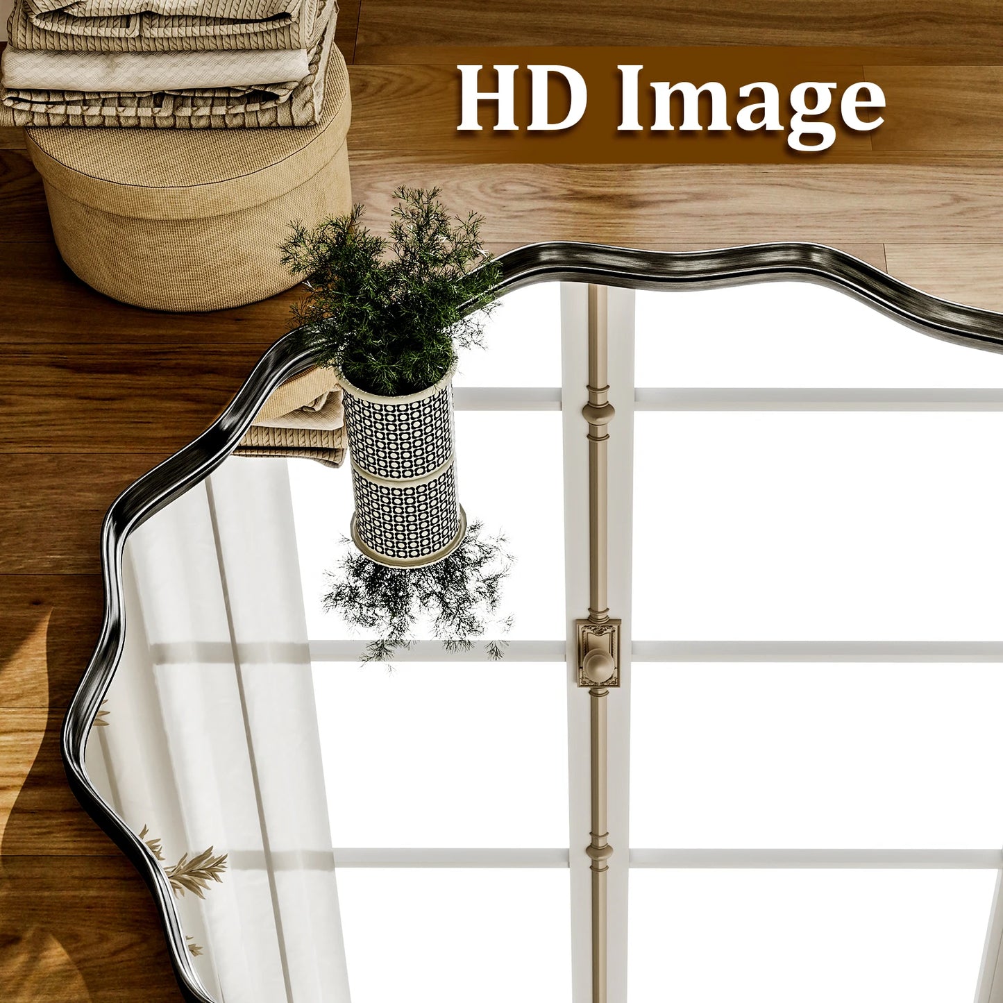 BEAUTYPEAK Wavy Round Bathroom Mirror Decorative With Deep Frame