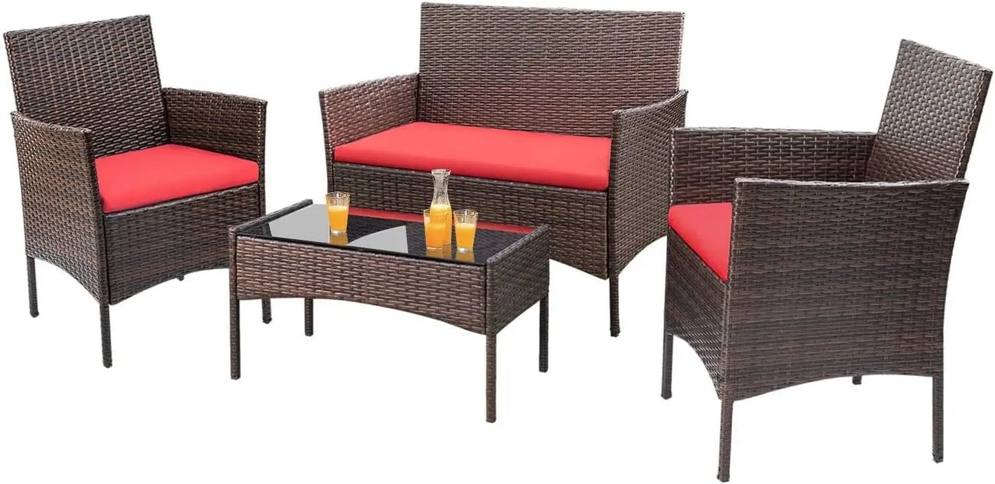 4 Piece Outdoor Patio Furniture Set Rattan Chair Wicker