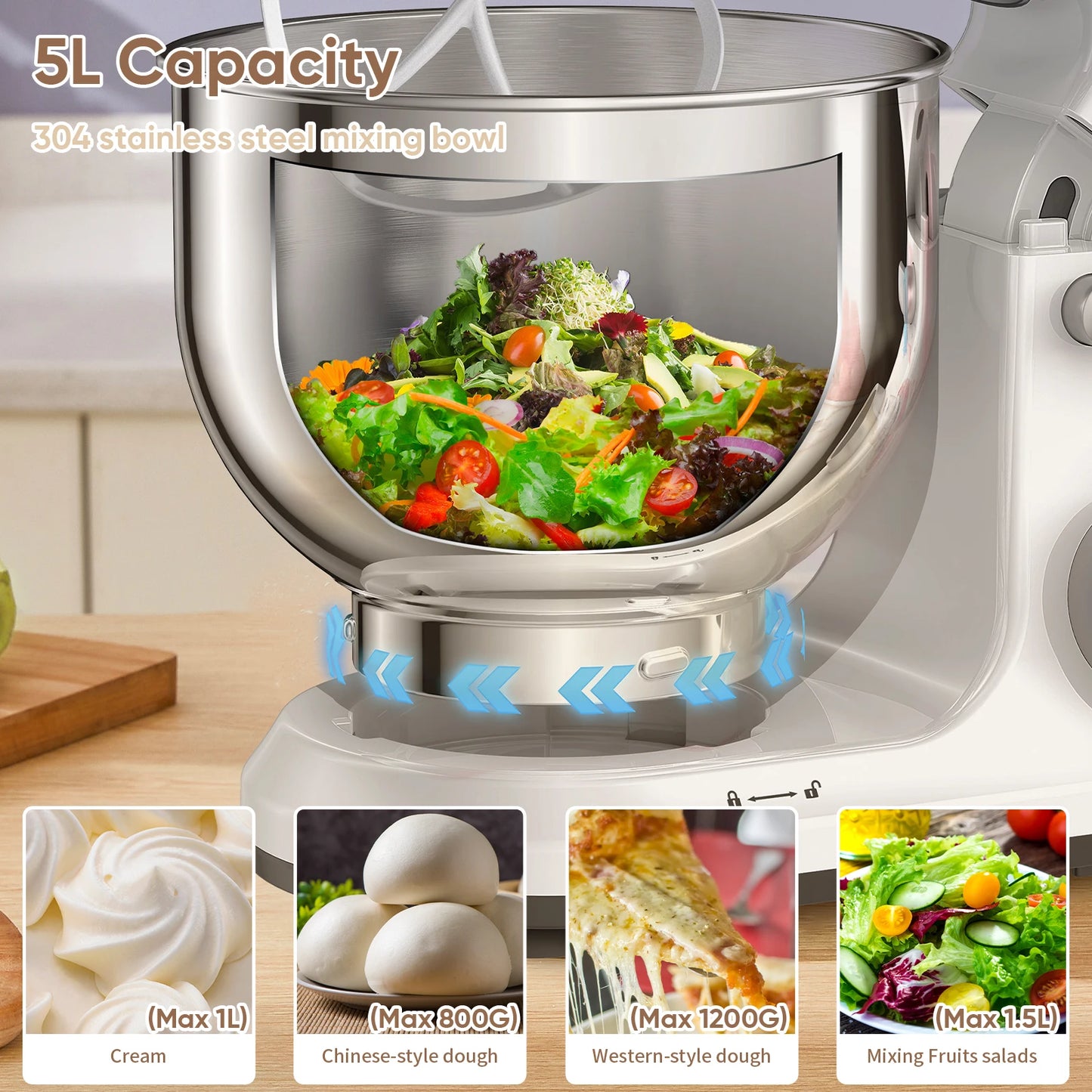 Biolomix 1200W Stand Mixer 11 Speed DC Motor Dough Hook
