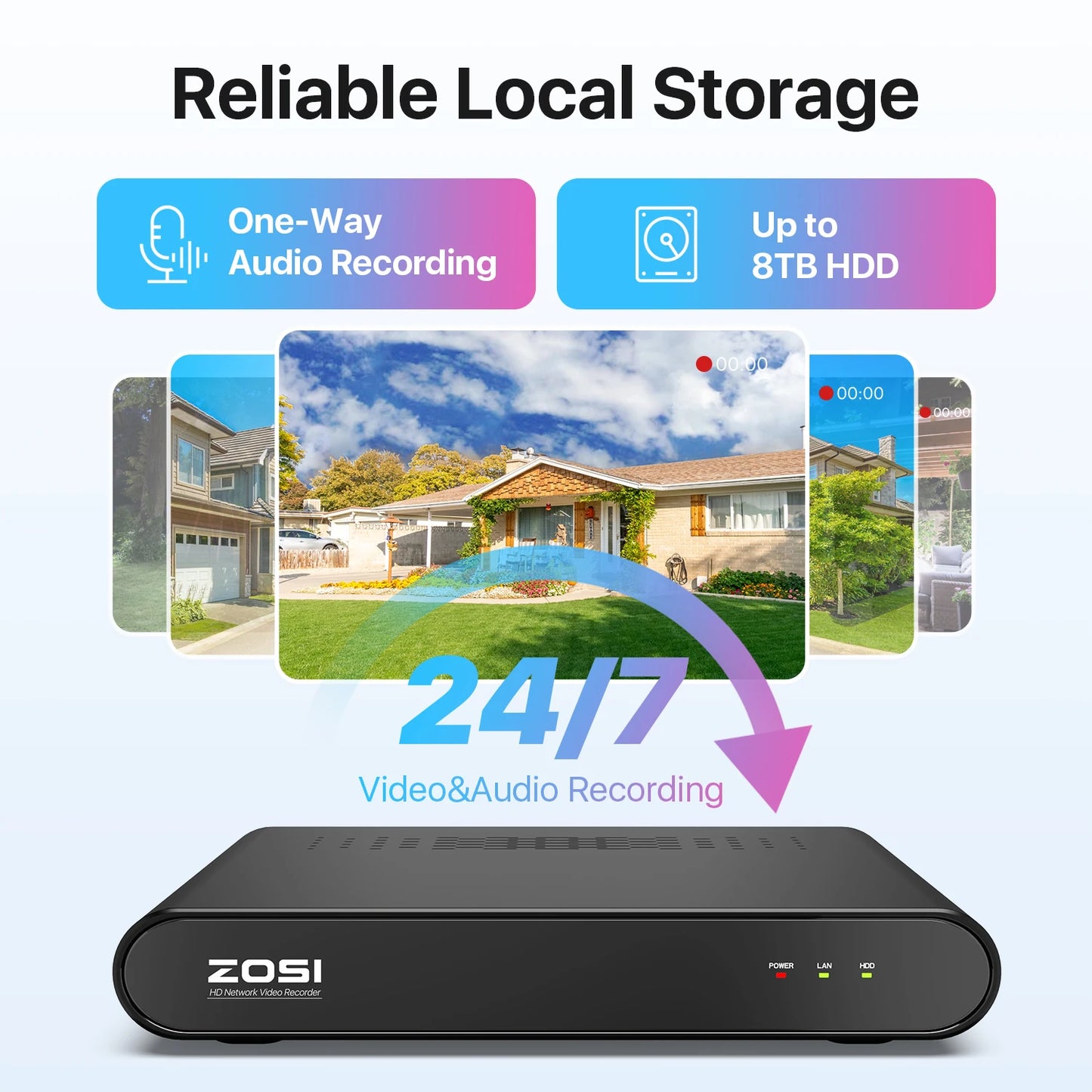 ZOSI 8CH 3K PoE Security Camera System NVR 4MP Outdoor Dome Kit