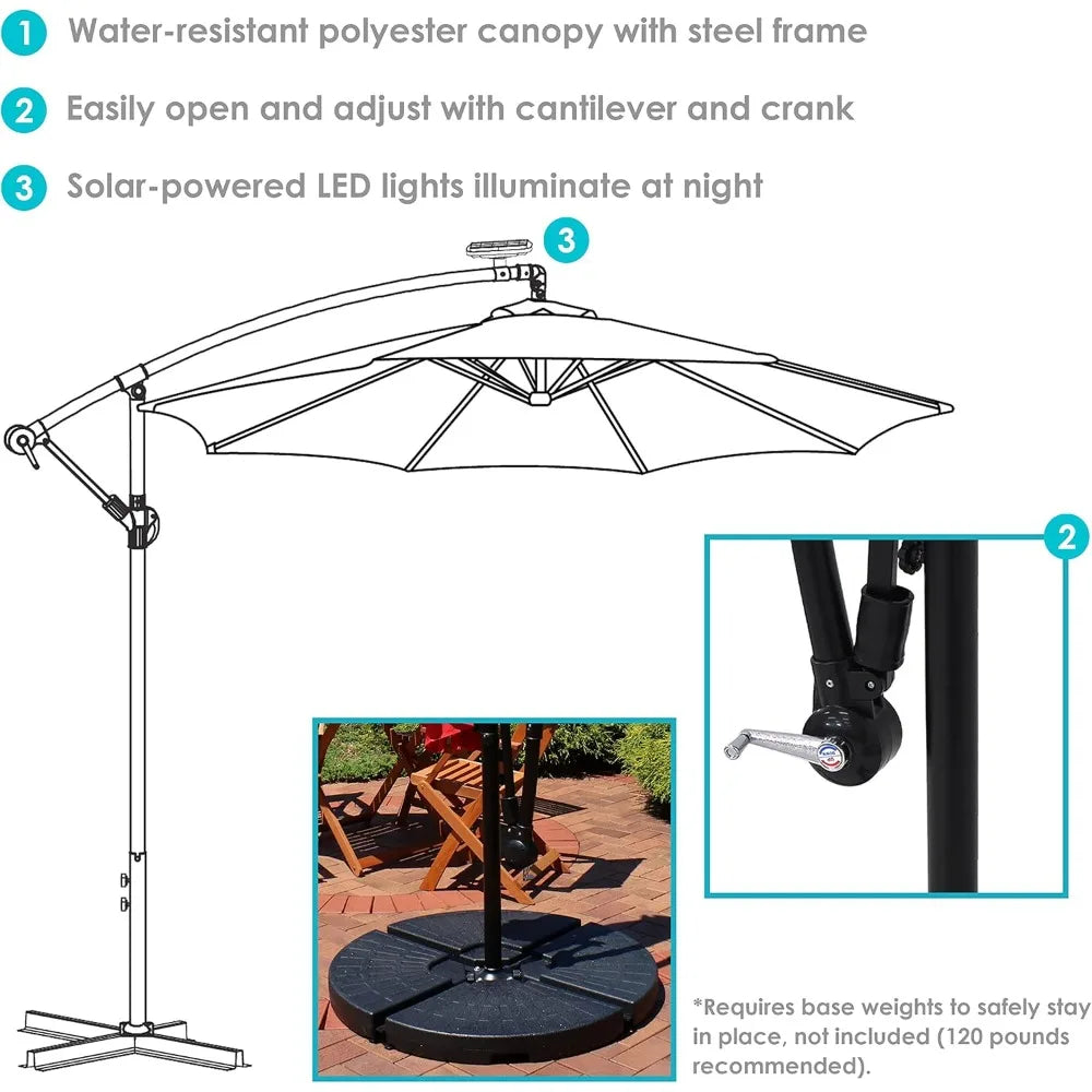 Solar Cantilever Patio Umbrella With LED Lights