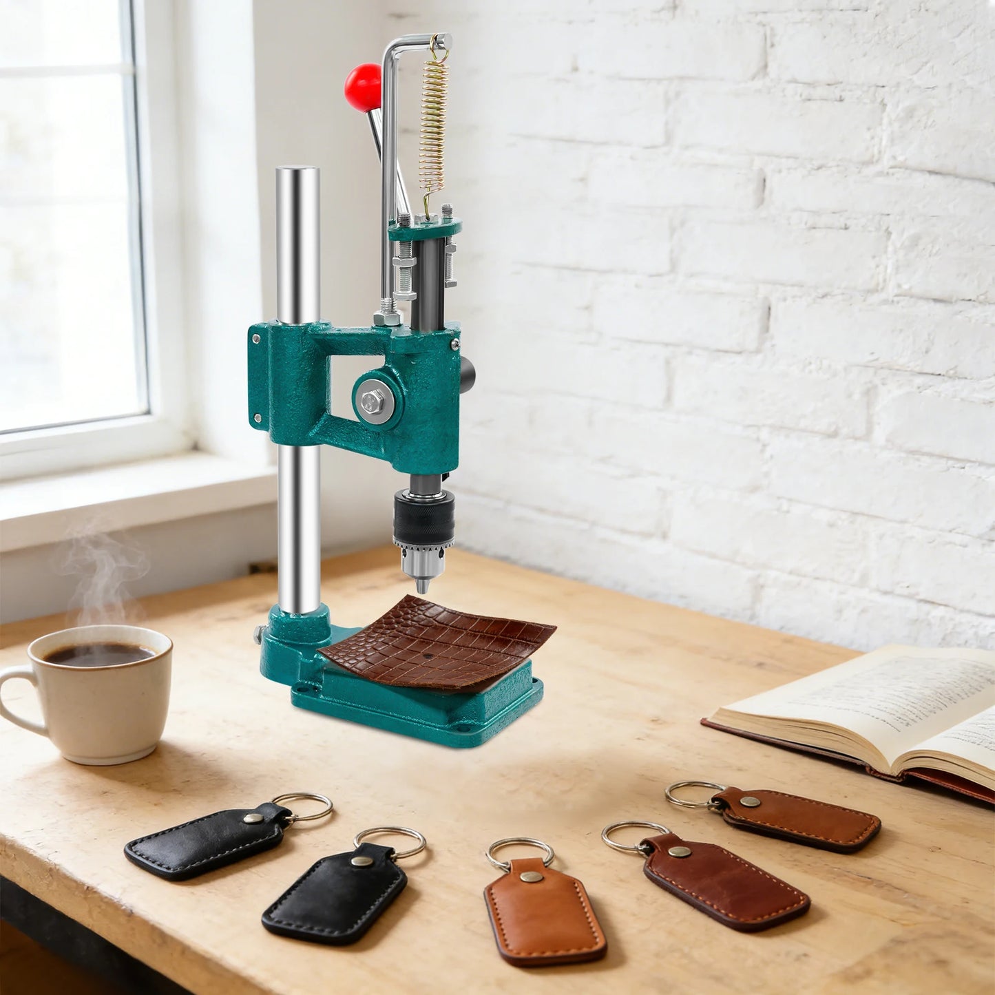Bymaocar Manual Leather Hole Puncher Adjustable Portable Press Machine