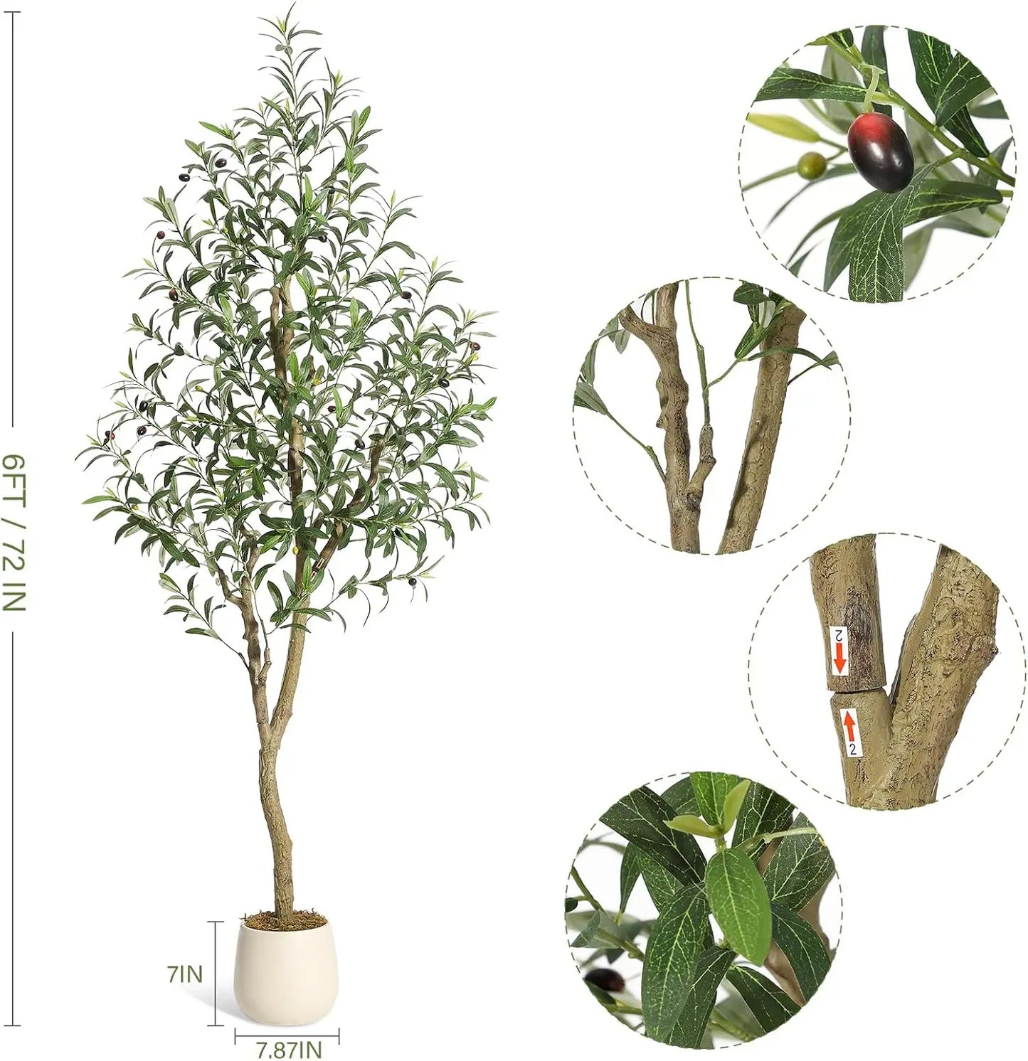 Himiss Artificial Olive Tree With White Planter