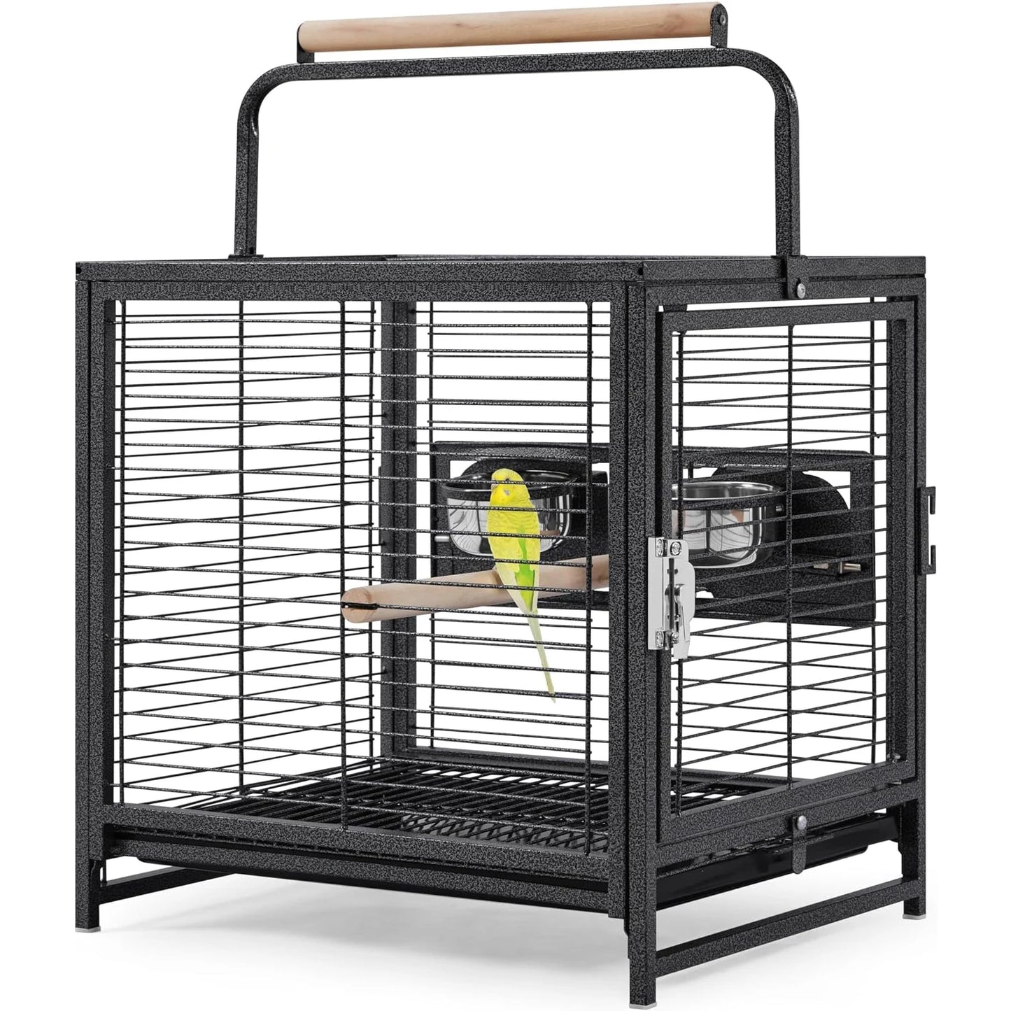 HiMISS Portable Bird Cage With Wooden Perch And Removable Tray