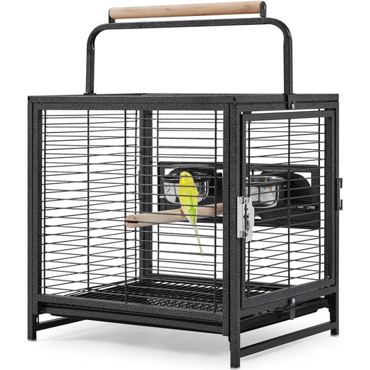 HiMISS Portable Bird Cage With Wooden Perch And Removable Tray