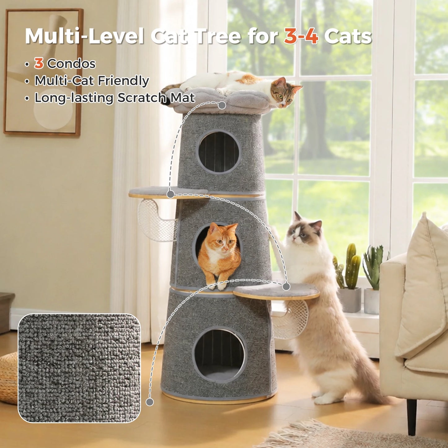 PAWZ Road Modern Cat Tree With Condos Multi Level Indoor Cat Furniture