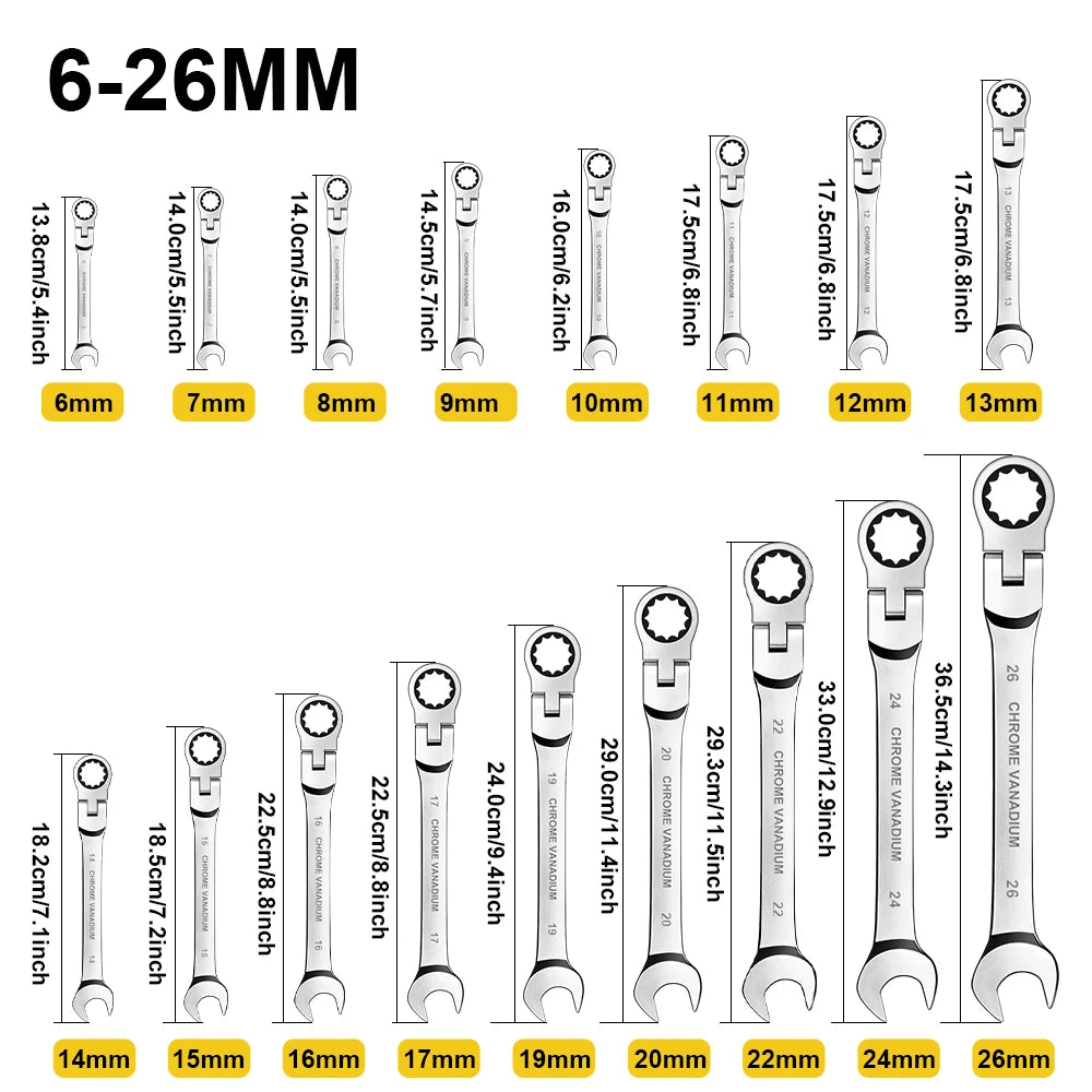 WOZOBUY Flex-Head Ratchet Wrench Set Cr-V Steel With Rolling Pouch
