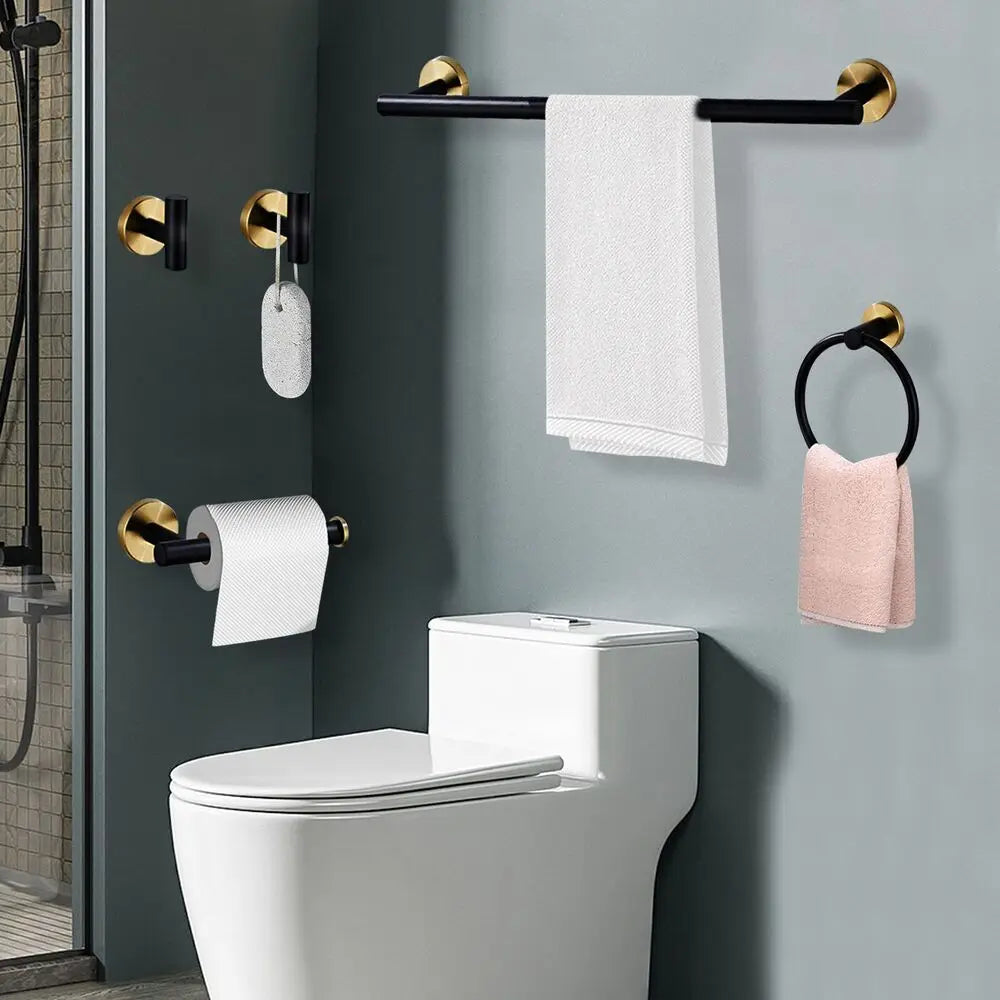 Stainless Steel Bathroom Hardware Set Includes Towel Bar And Ring
