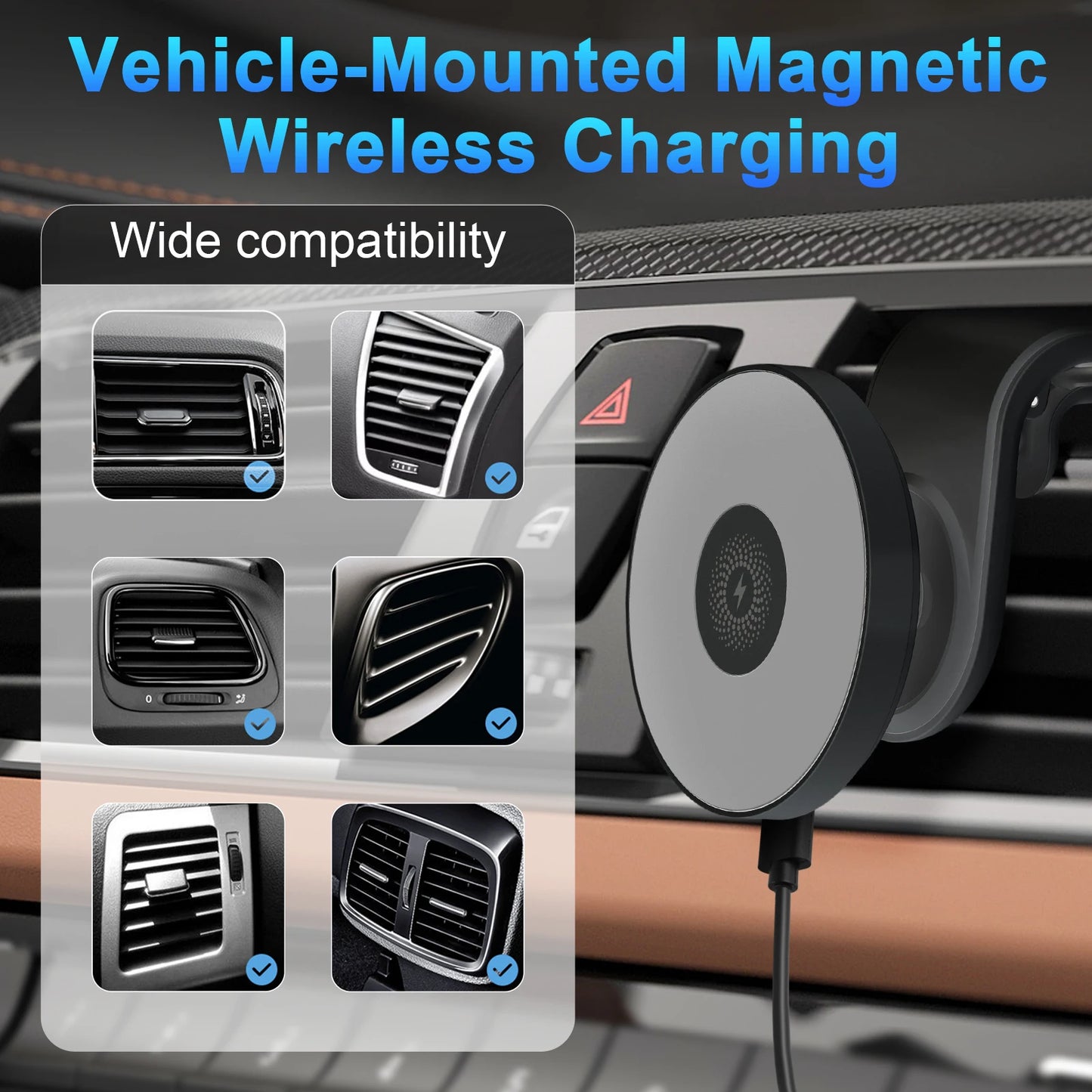 Magnetic Car Wireless Charger Mount 15W 360 Degree Adjustable