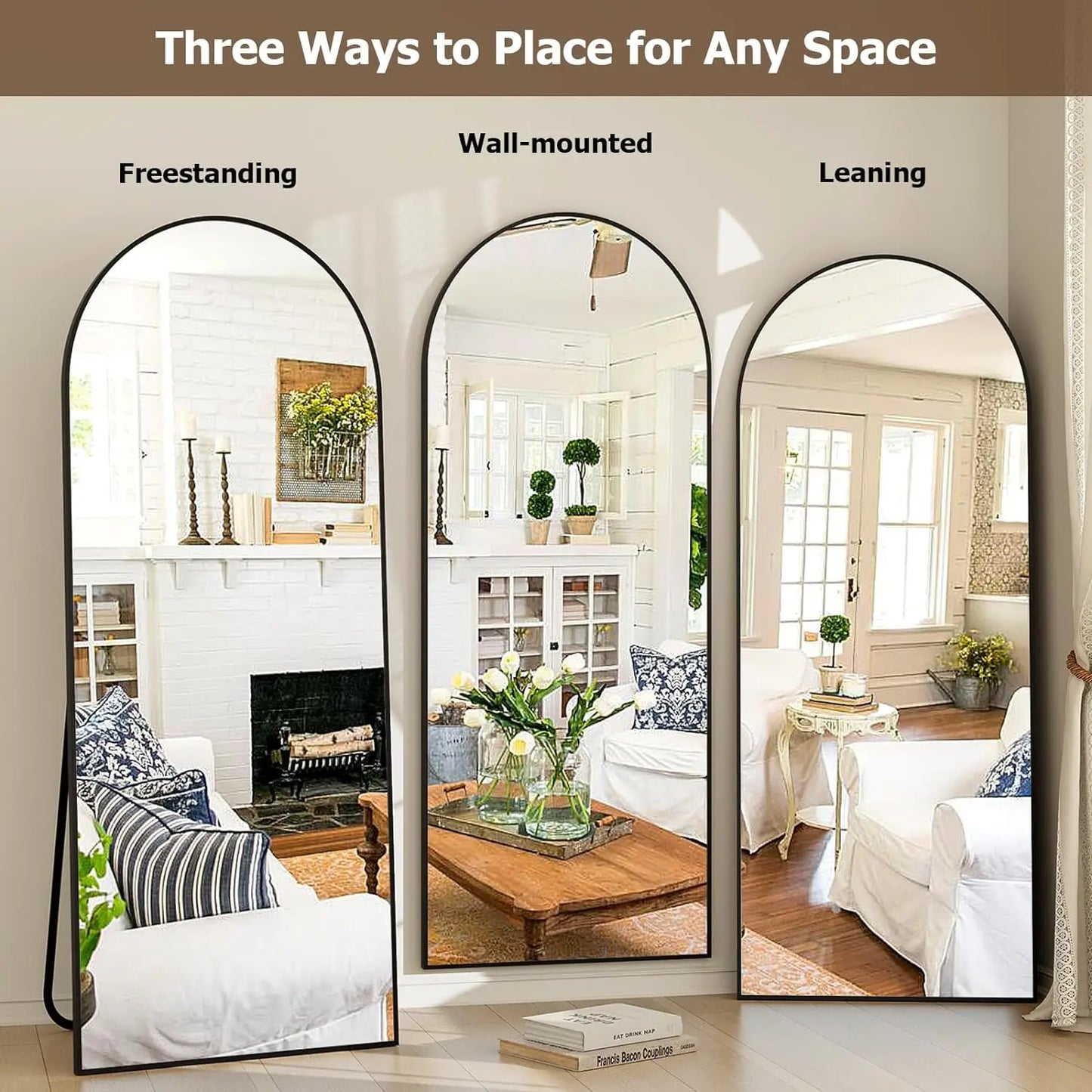 BEAUTYPEAK Arched Mirror With Aluminum Frame For Home Use
