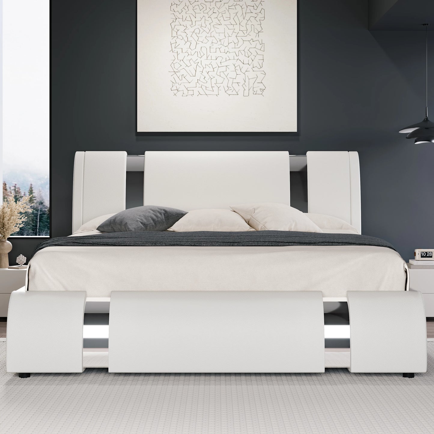 HOOMIC Modern Faux Leather Platform Bed Frame With Height-Adjustable Headboard