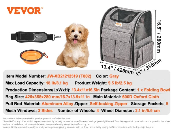 Pet Carrier Backpack With Telescopic Handle For Travel