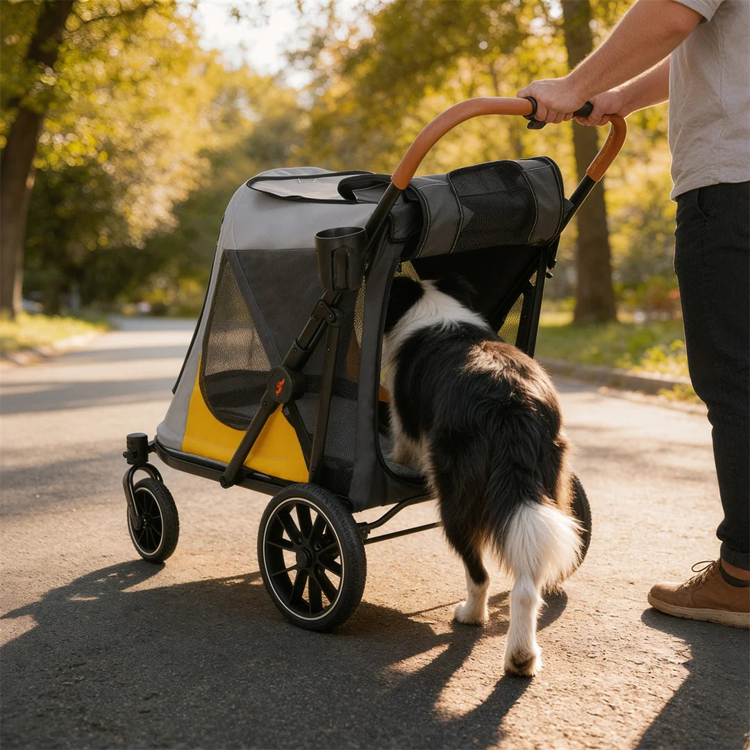 Portable Large Dog Stroller With One Click Folding Outdoor Use