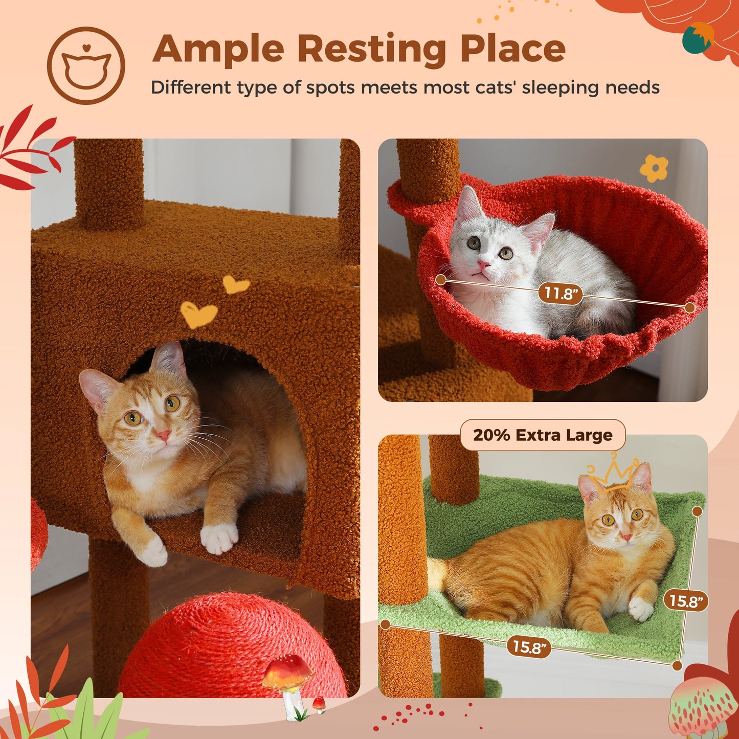 PETEPELA Cat Tree Floor To Ceiling Adjustable Height With Condo Hammock