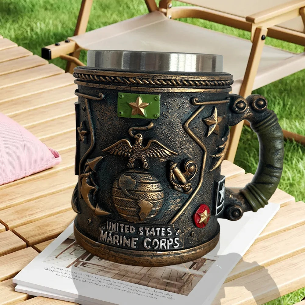 American Commemorative Mug Decorative 3D Relief For Veterans Marine Corps