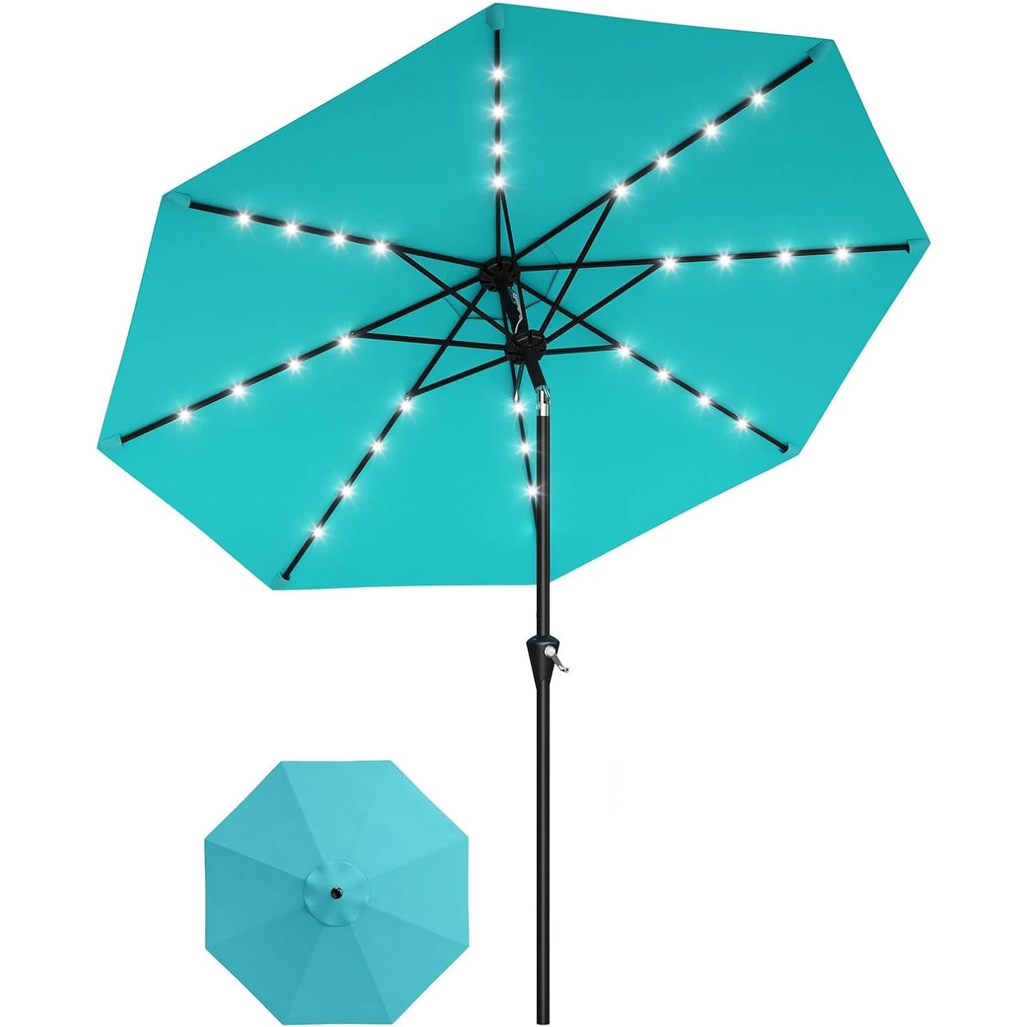 HiMISS Solar Patio Umbrella With 32 LED Lights And Crank Lift
