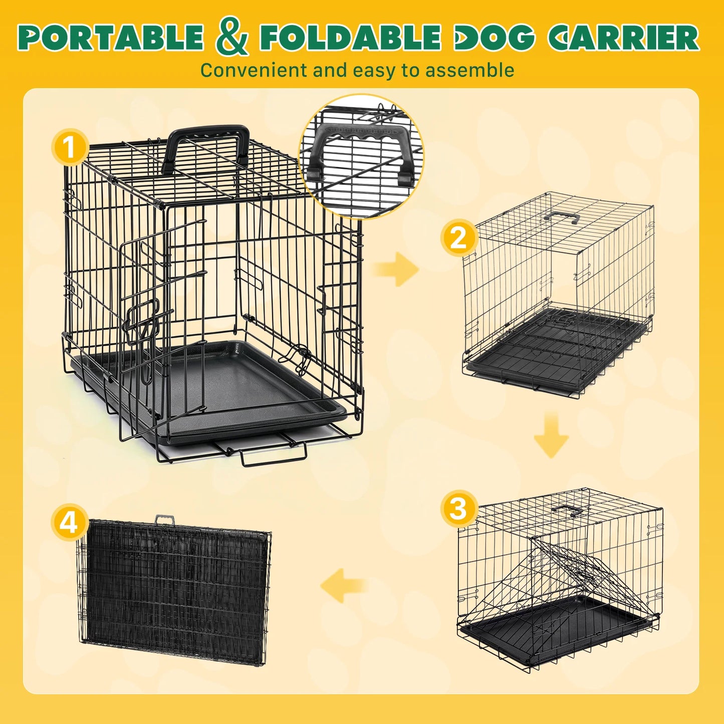 JHK Single Door Metal Dog Crate With Secure Lock Tray