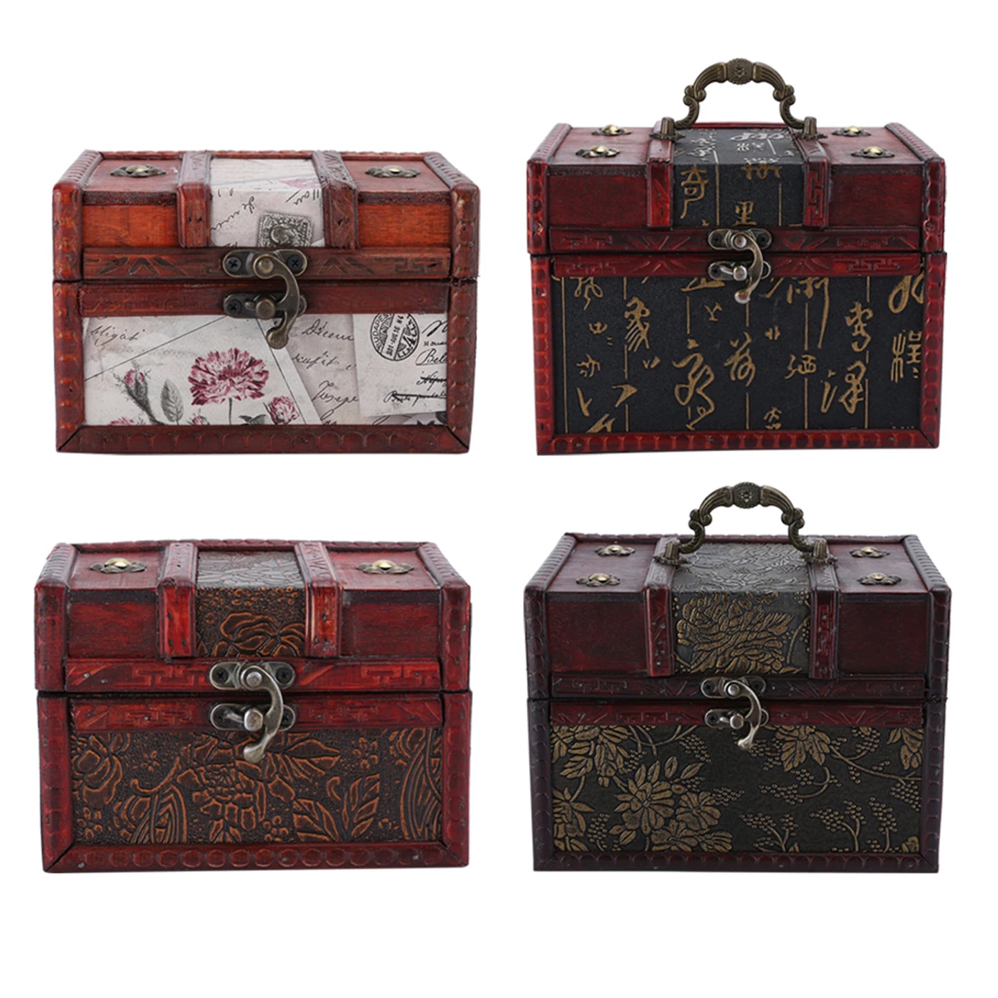 Wooden Jewelry Box Organizer Case With Faux Leather Interior