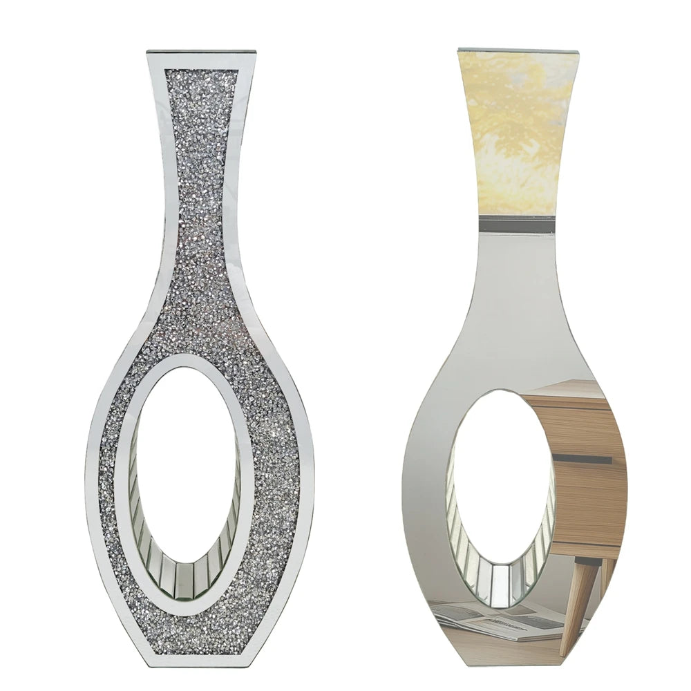 Tall Silver Mirrored Crush Diamond Floor Grass Vase