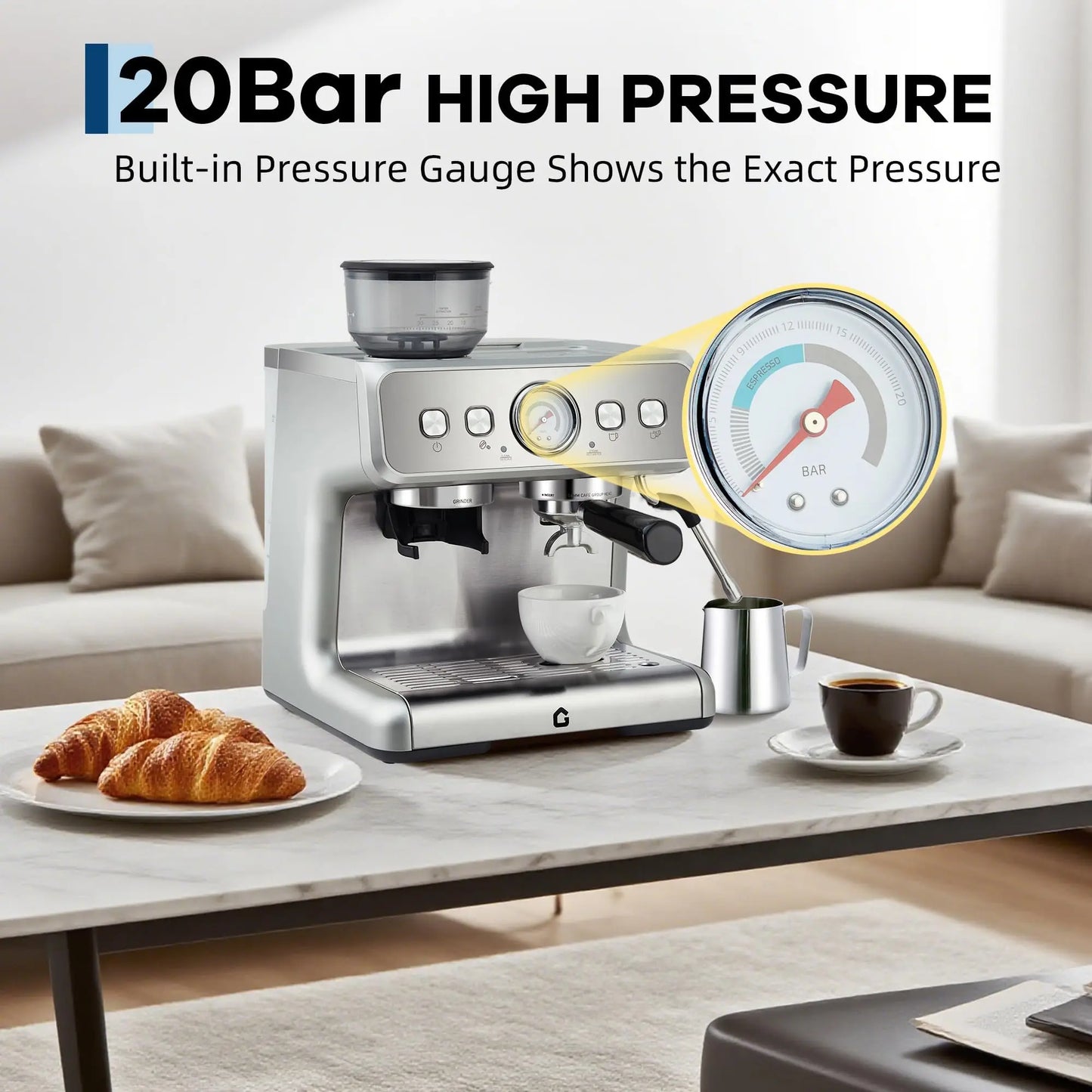 HiMISS Espresso Machine With Integrated Conical Burr Grinder