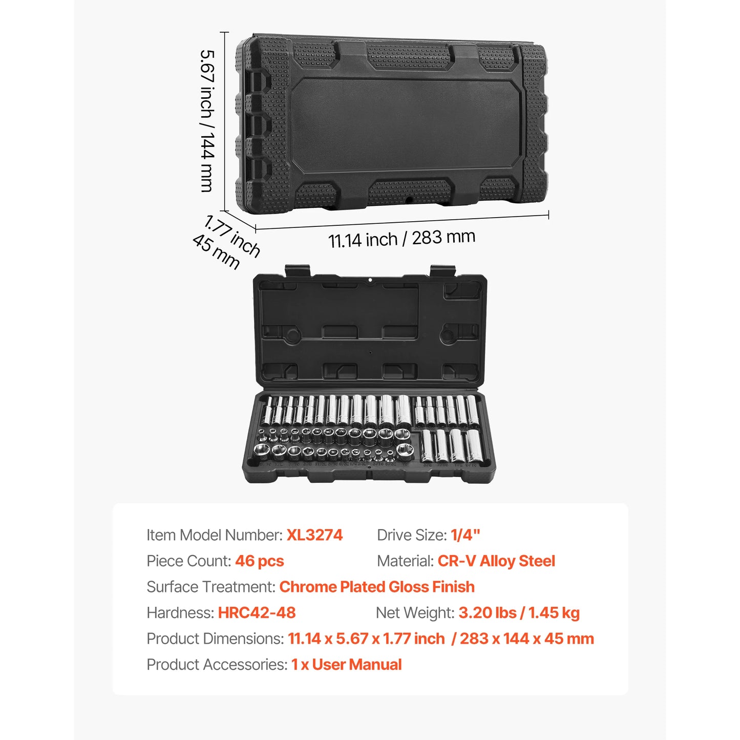 SucceBuy 86 Piece Socket Set With Ratchet Wrench SAE Metric
