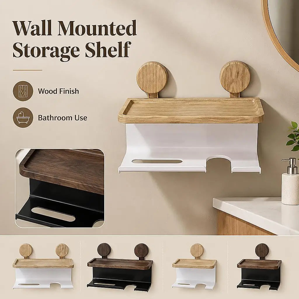 Bathroom Wall Organizer Toilet Paper Holder Shelf Hairdryer Storage Rack