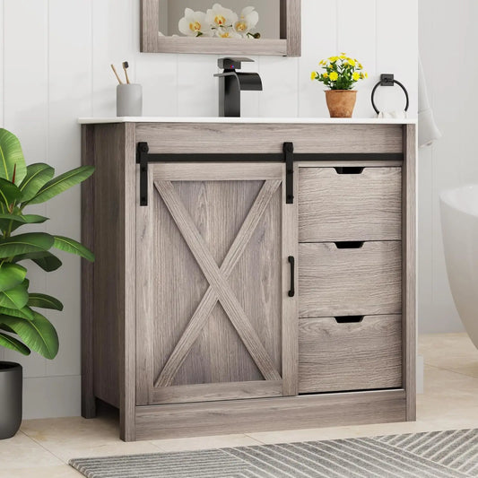Guangbai Bathroom Vanity With Sink Faucet Mirror Farmhouse Storage Cabinet