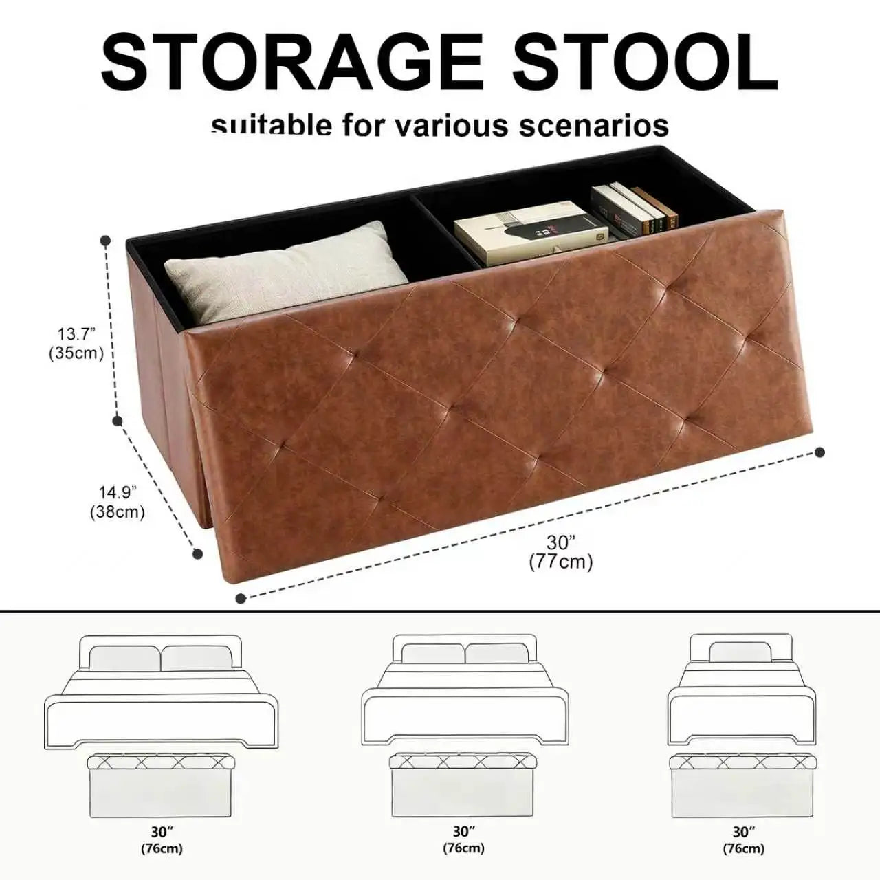 Tufted Faux Leather Storage Bench Ottoman With 400lb Capacity