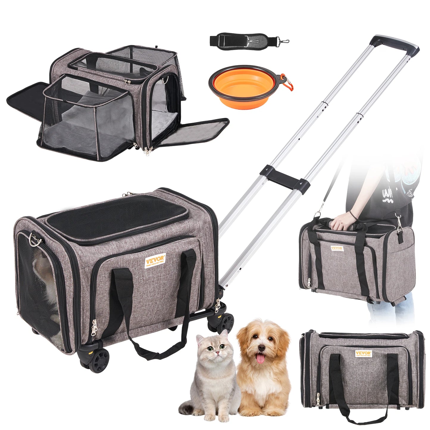 Pet Carrier Backpack With Telescopic Handle For Travel