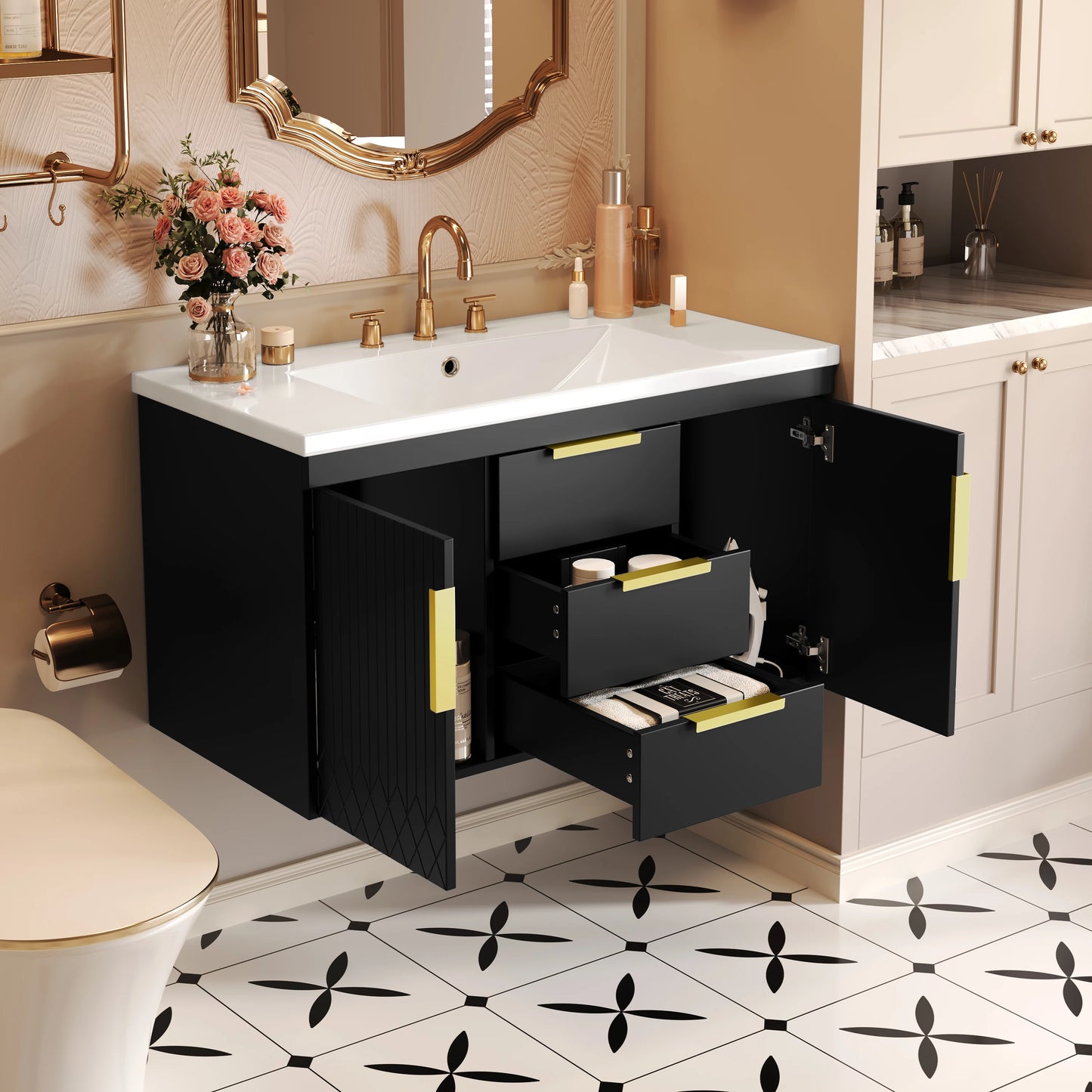 Floating Wall Mounted Bathroom Vanity Cabinet With Two Drawers