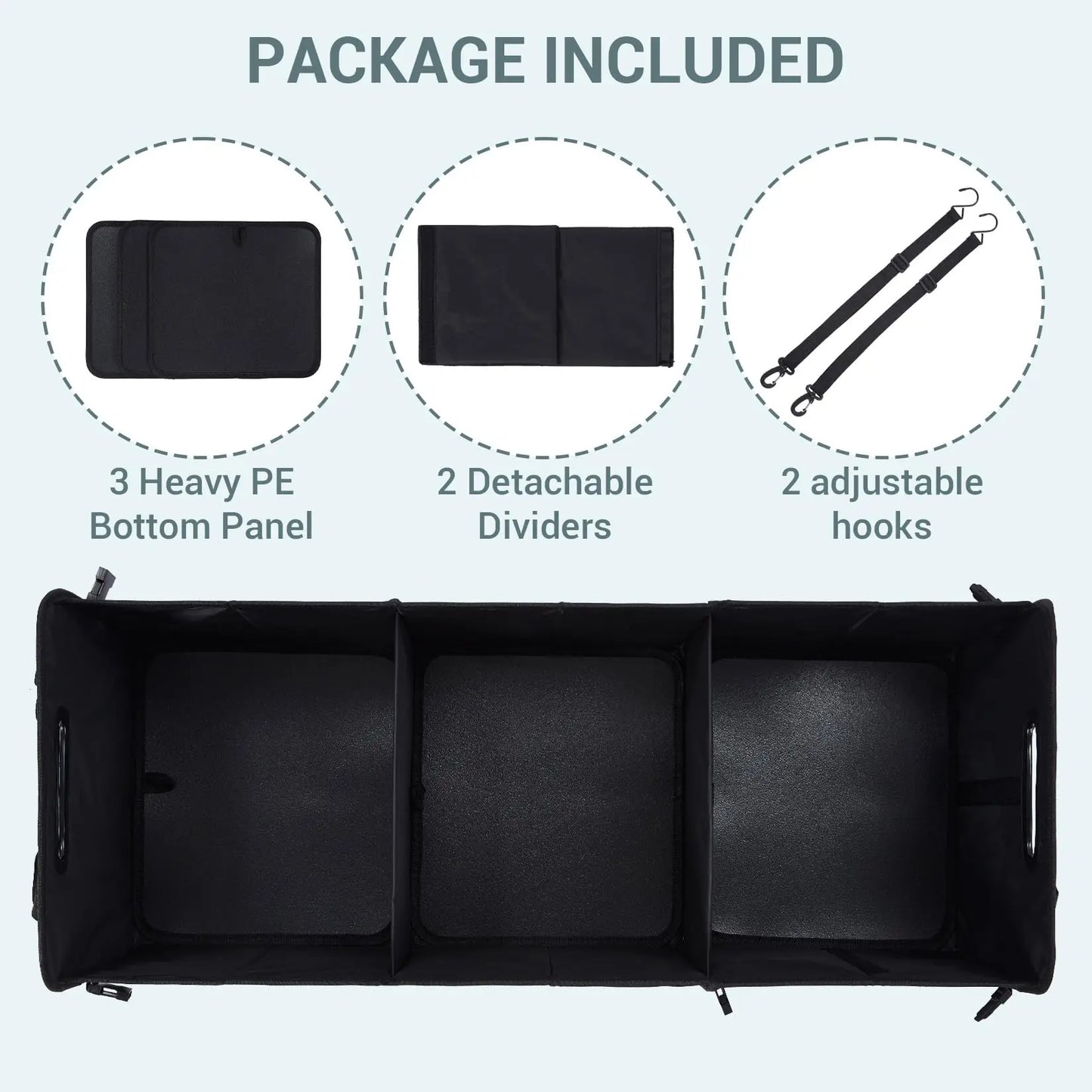 HiMISS Foldable 3 Section Black Car Trunk Organizer