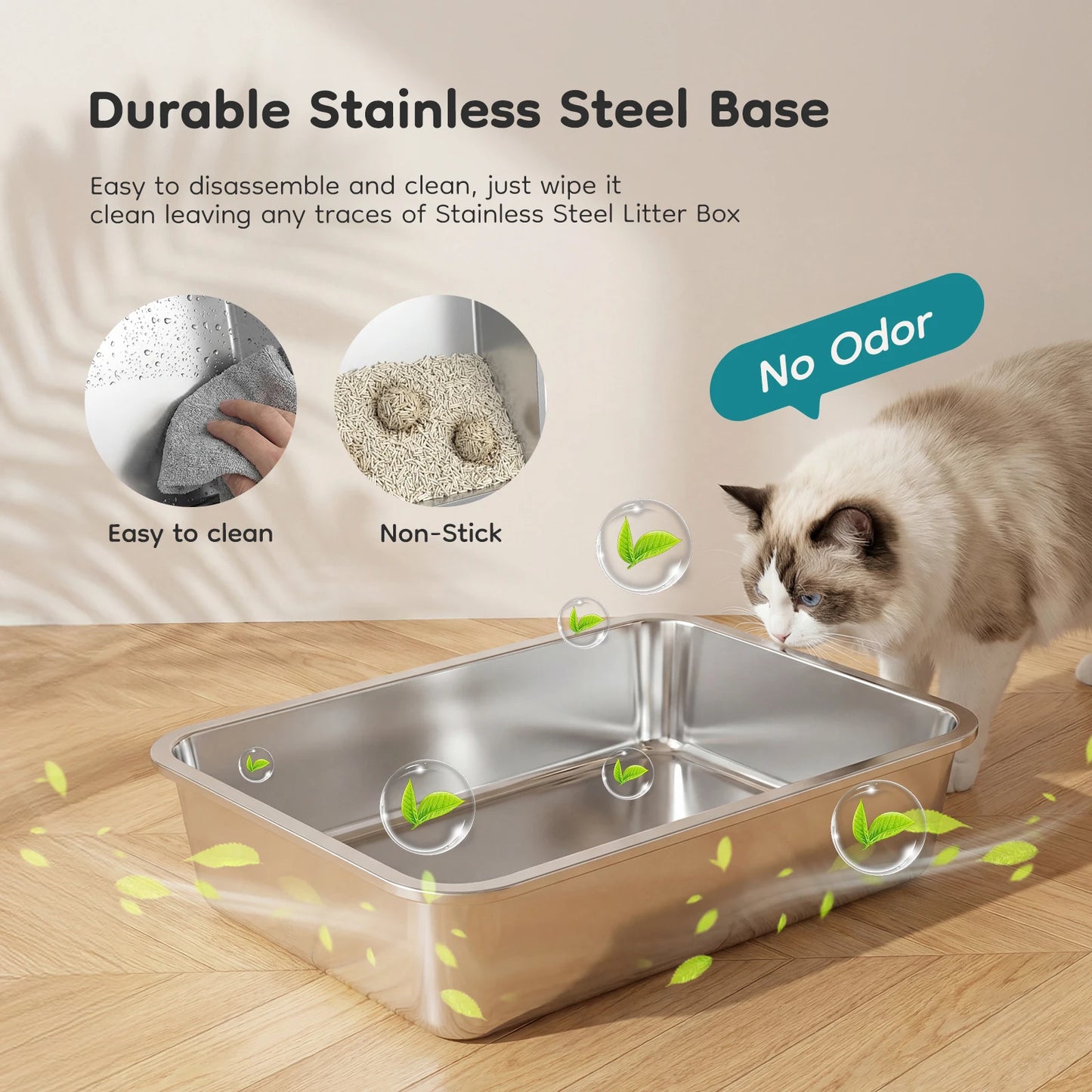 JHK Stainless Steel Enclosed Cat Litter Box Scoop Included