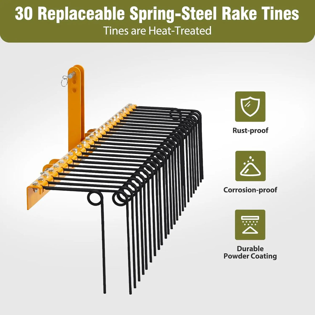 Heavy Duty Steel Landscape Rake with Spring Tines for Tractors