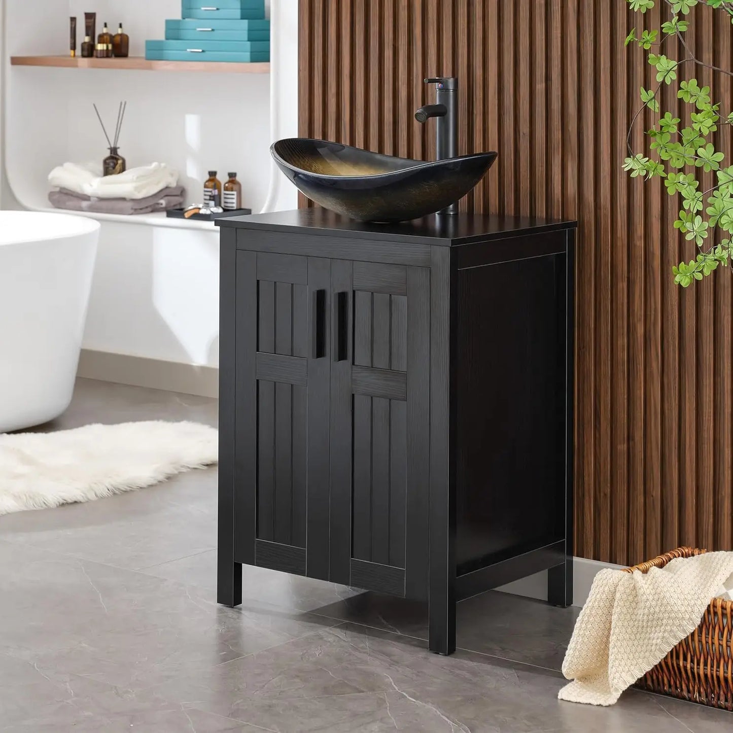 XIAOLANG Modern Grooved Vanity Cabinet With Vessel Sink