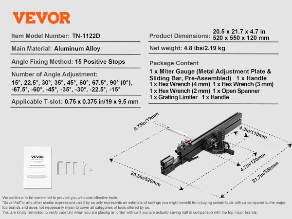 SucceBuy Precision Miter Gauge With 15 Angle Stops